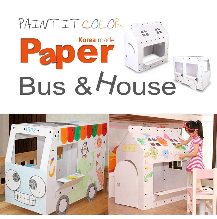 Korea Kids Paper Play House Play Bus Wave Cutting Scribble Drawing Graffiti Bus Play Bus Assembled Snap Button Paper Toy
