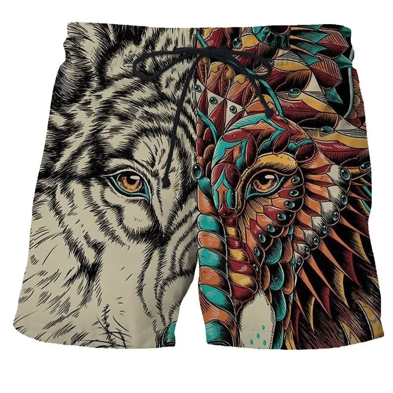 Man beach shorts animal wolf 3d printed pants high quality swim shorts men starry sky gym surf board swimsuit