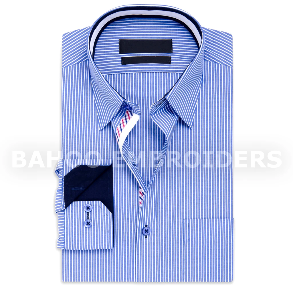 Мужская самодельная рубашка в полоску-белый и синий