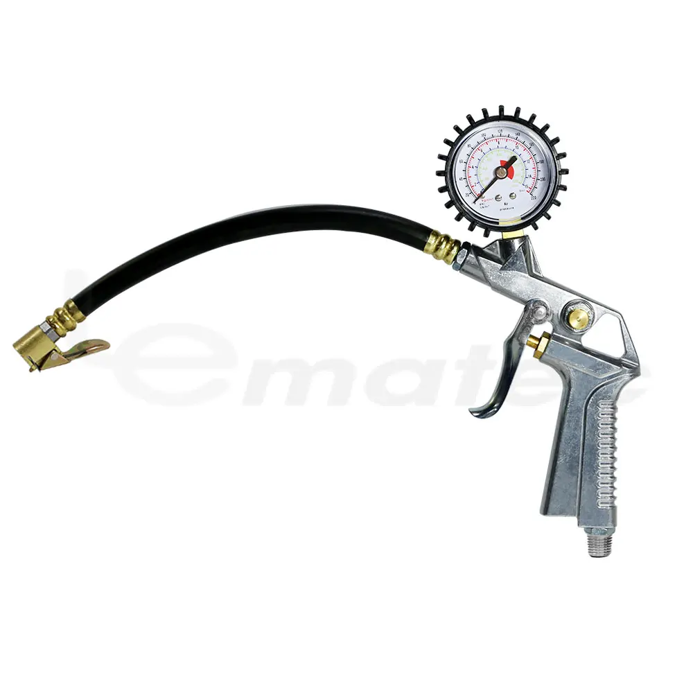Dial Tire Aluminum Inflating Inflator Deflator Metal Gun Pressure Gauge Rubber Hose