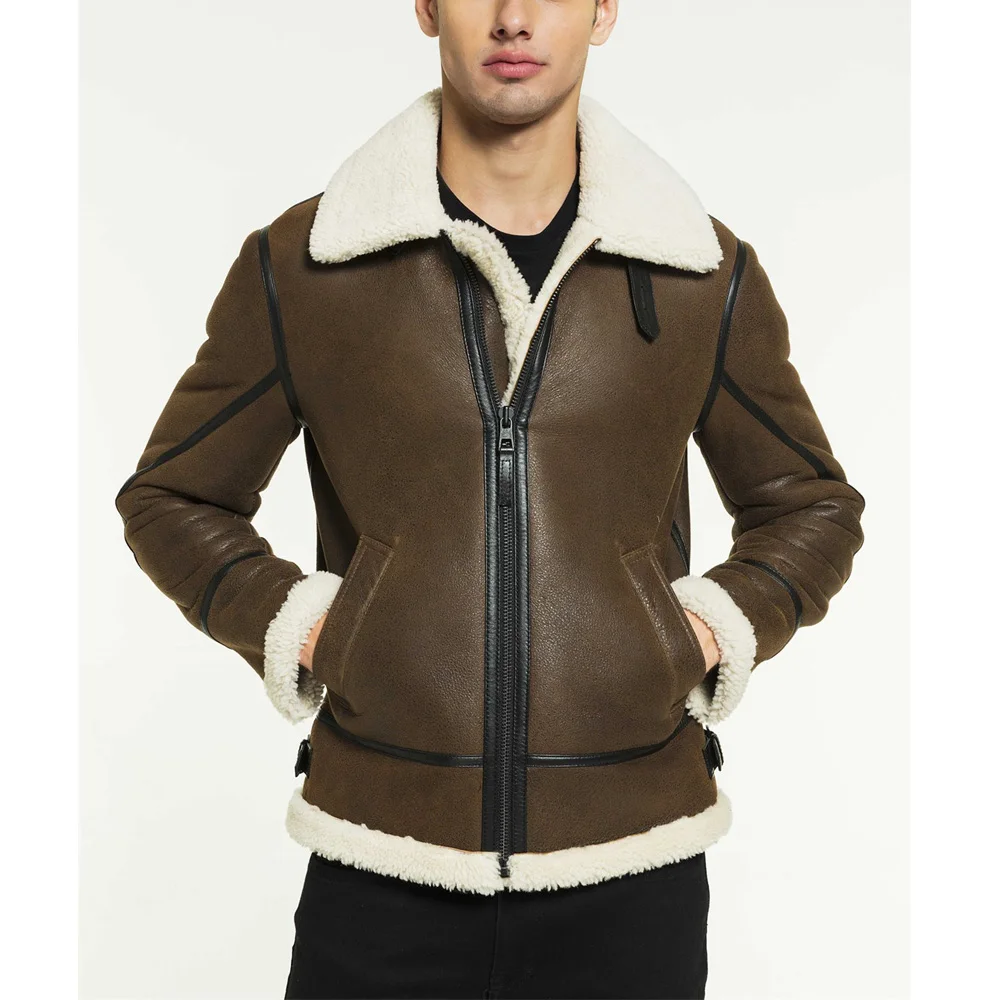 Top quality Outdoor Shearling Jacket For Men/Custom Made Winter Wear Shearling Jacket