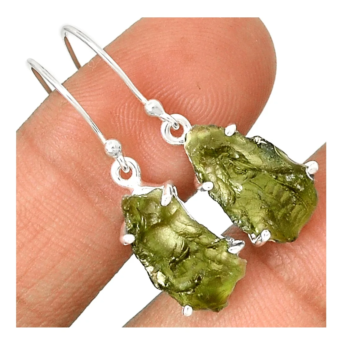 Silver Plated Gemstone Moldavite Green Stone Earrings At Reasonable Price Available By Indian Exporter