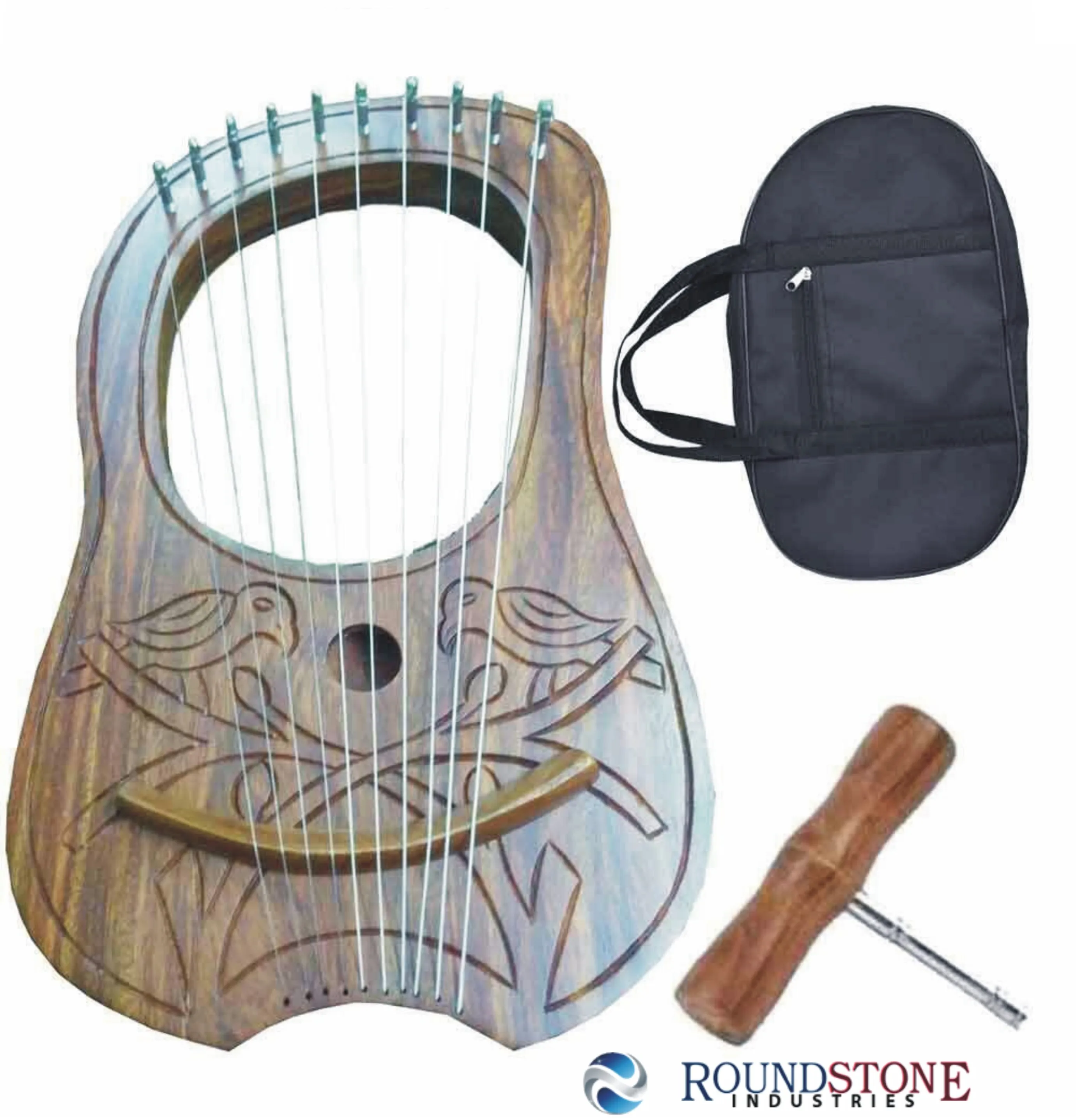 Lyre harp 10 strings Handmade ENGRAVED by rosewood and maple wood High Quality+Tuning Key&CARRYING bag Case musical instruments