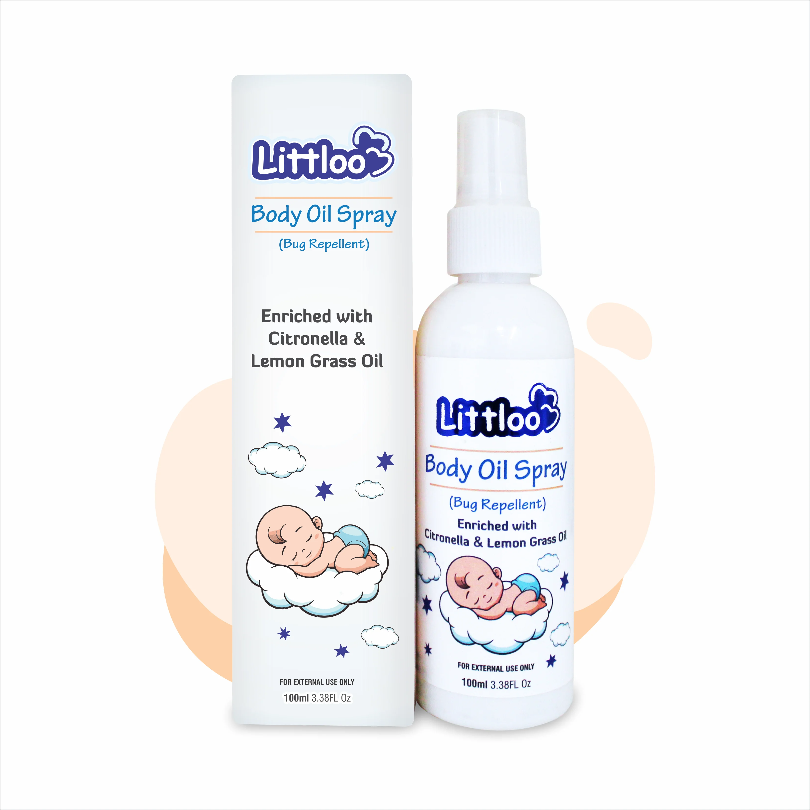 Натуральный Отпугиватель клопов Littloo для младенцев, спрей для тела, обогащенное масло цитронеллы и лимона, 100 мл