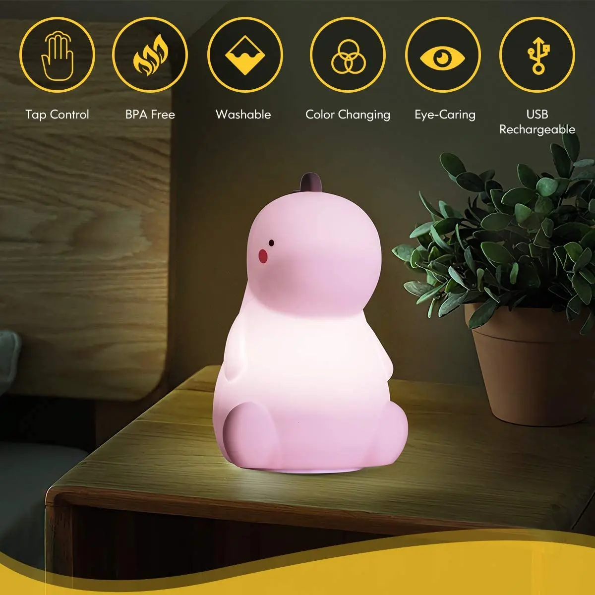 2021 Amazon New Mini Led Lamp Bedroom Children Silicone Kawaii Dinosaur Cute Night Light