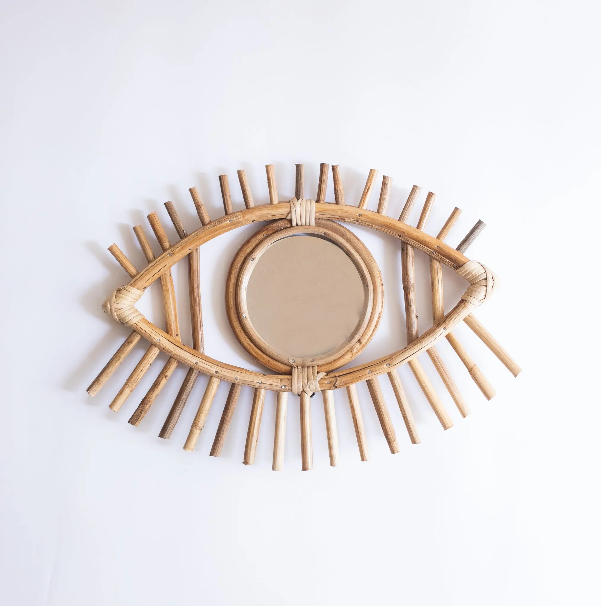The Best Price For Large Eye Rattan Mirror Natural Cane Eye Mirror Frame Decorative Mirrors +84947900124