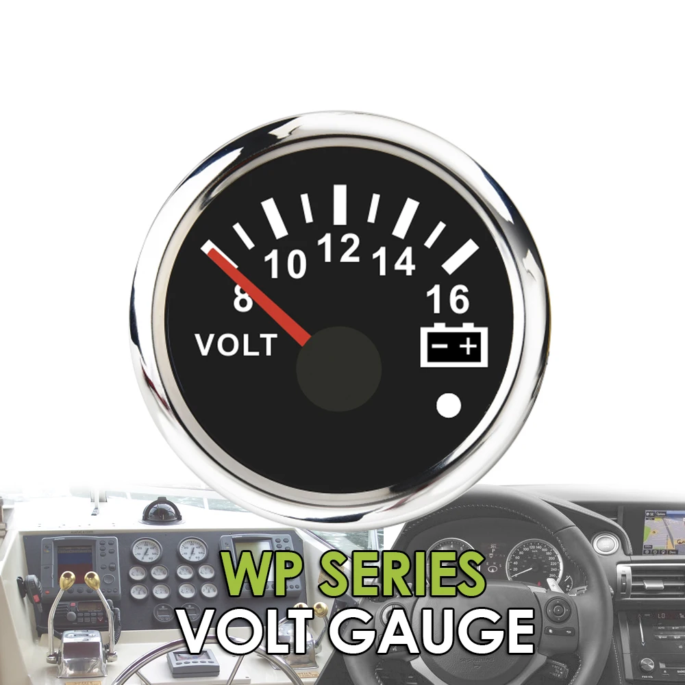 Водонепроницаемый измеритель напряжения для морских и автомобильных автомобилей, 2-1/16 дюйма, 52 мм, 8-16 вольт