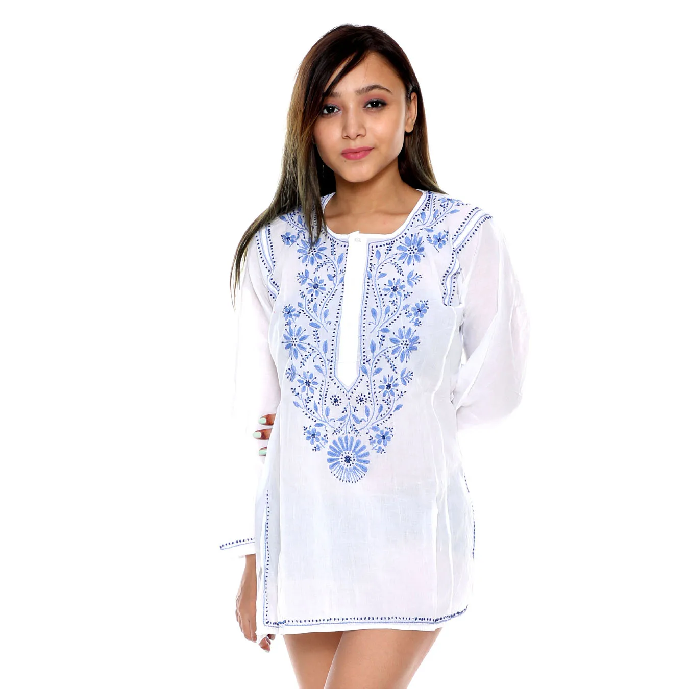 Chikan Embroidery Kurti Tunic Dress for Women from India