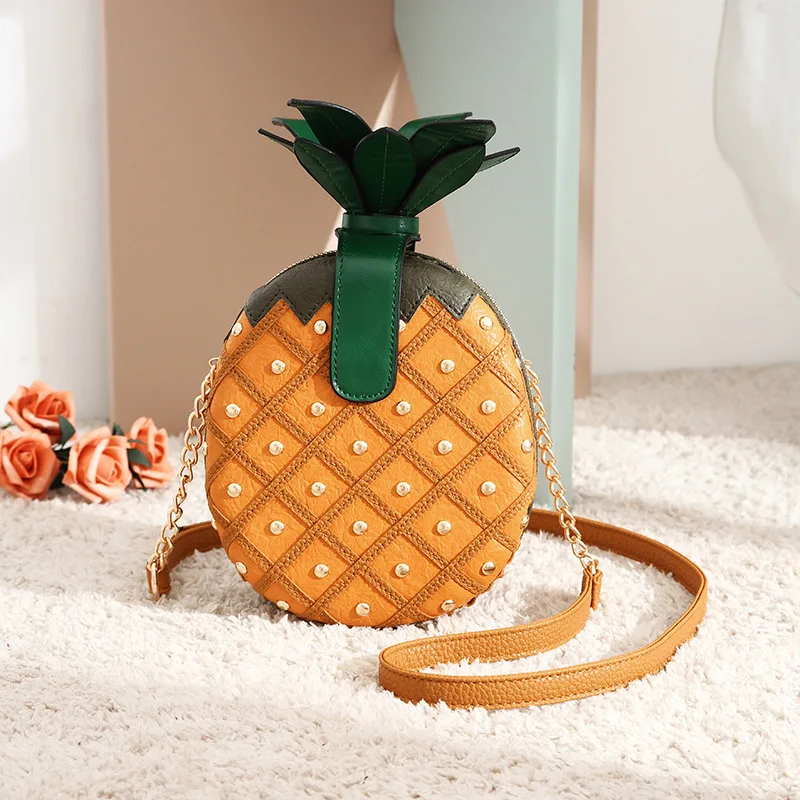 Ready To Ship High-Quality Designer Pineapple Shape Crossbody Bag Rivet Chain Ladies Tote  Luxury Shoulder Bag