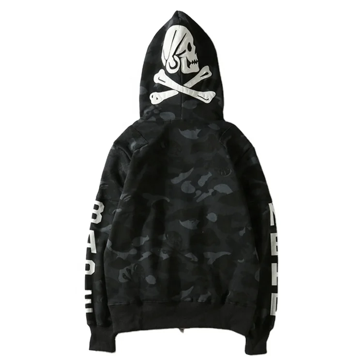 CLIKKY SPORTS Unisex 2019 Stickers Black Camouflage Zipper Hooded Sweater Bape Hoodie