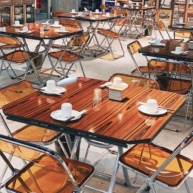 
Transparen Glass Plastic Dining Table and chairs Sets for Coffee Room Furniture with metal frame 