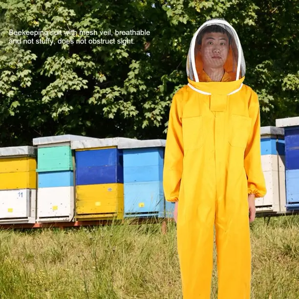 Spacious & High Visibility Protruding Hat with Mesh Veil Screen Protects Beekeeper Face Preventing Stings Unisex Beekeeping Suit