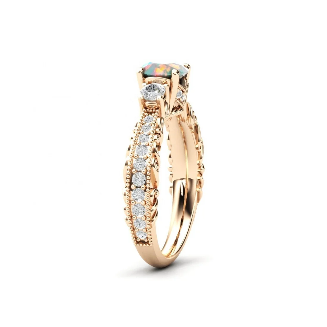 925 Sterling Silver Fire Ethiopian Opal Stone Round Engagement Ring Jewelry for Girl at Wholesale Factory Dealer Price Online