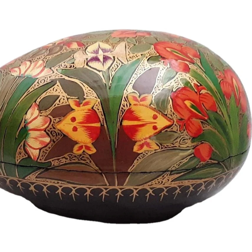 Paper Mache trinket box egg shape box for easter decoration and easter gifting supplies from India hand painted and varnished