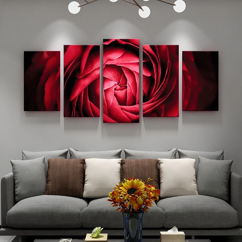 5 шт. домашний декор, настенный холст, современное искусство, 5 панелей, красная роза, цветок, рисование дизайнов