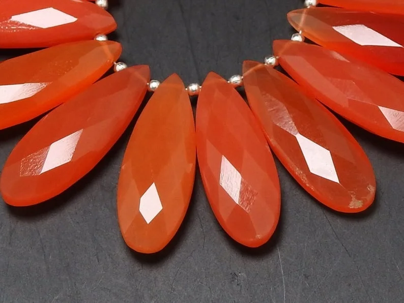 Fanta Orange Chalcedony Faceted Long Teardrop Loose Stone Drop Wholesaler Supplies New Arrival 30X10MM