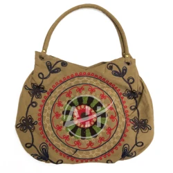 Mandala Embroidery Tangle Patterns Embroidery Suede Shoulder Bag, Handmade bags Chain Stitch Women Bags