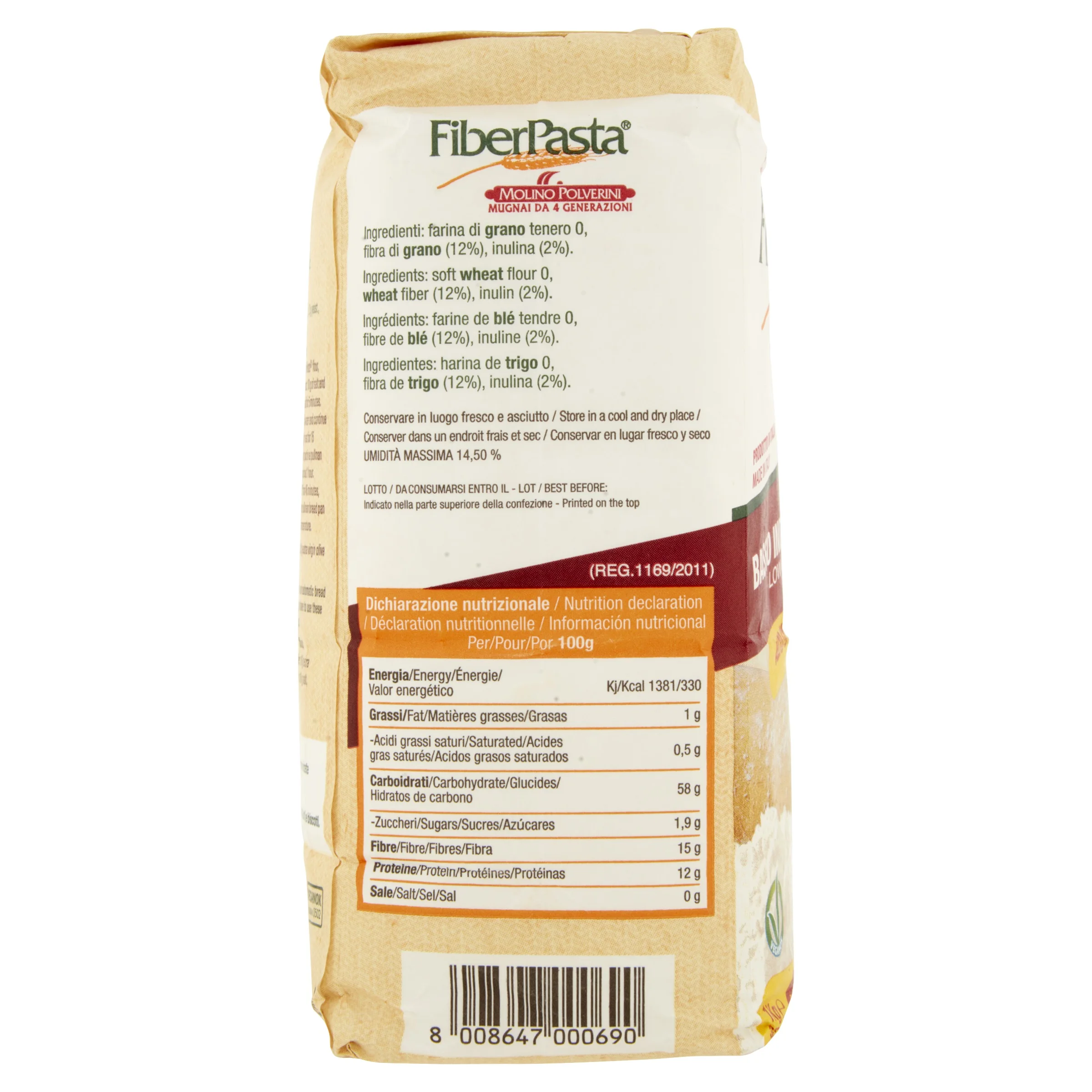 HIGH FIBER WHEAT FLOUR WITH LOW GLYCEMIC INDEX AND FREE FROM PRESERVATIVES - PREMIUM QUALITY AND MADE IN ITALY