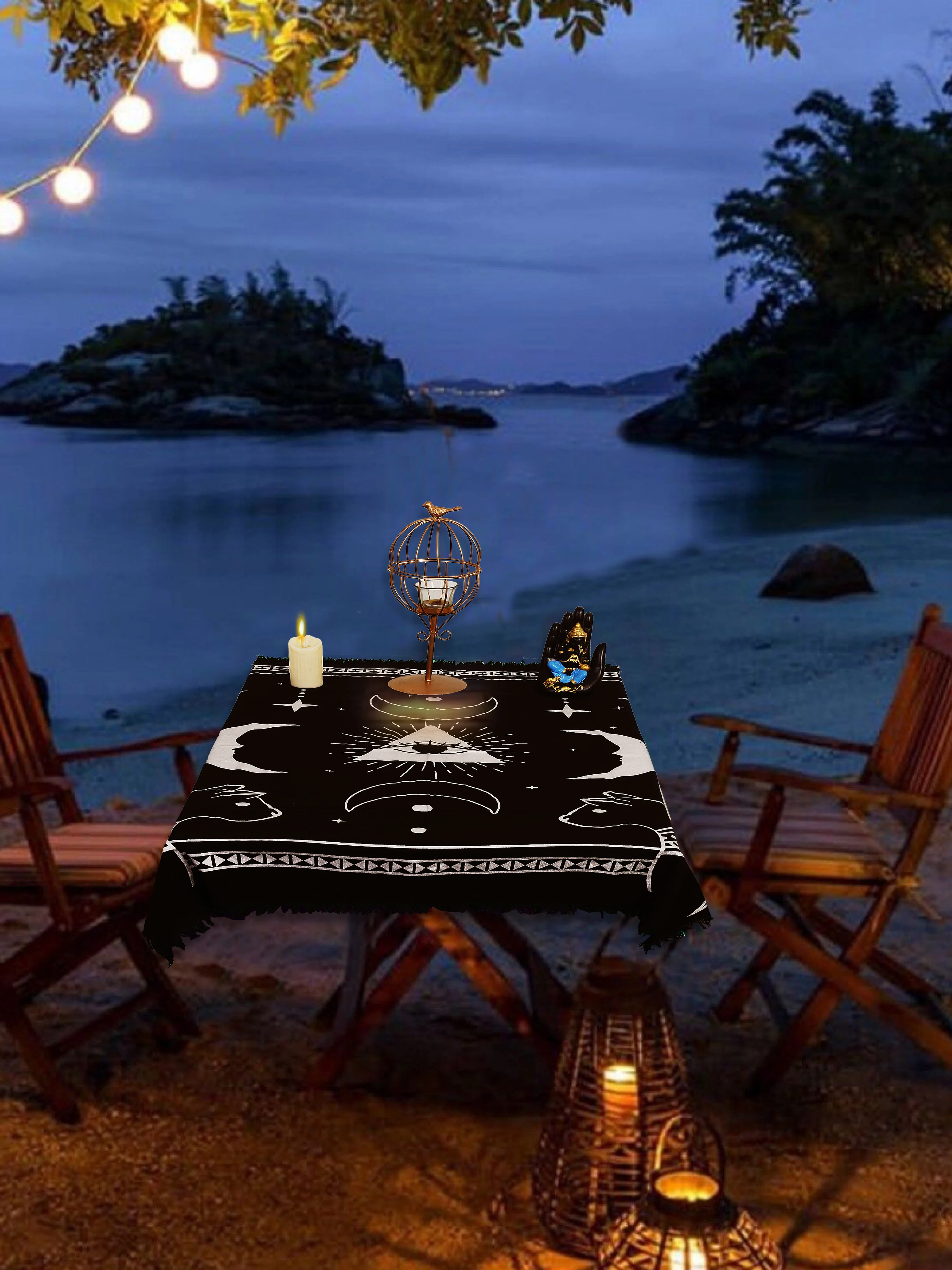 Gold Altar Cloth Eye Of Triangle Table Cloth Cotton Ethnic Witchcraft Witchery Black Gold Square