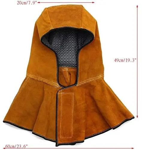 Golden Cowhide Split Leather Welding Hood with Neck Shoulder Drape Custom Logo Suede Leather Welding Safety Hood