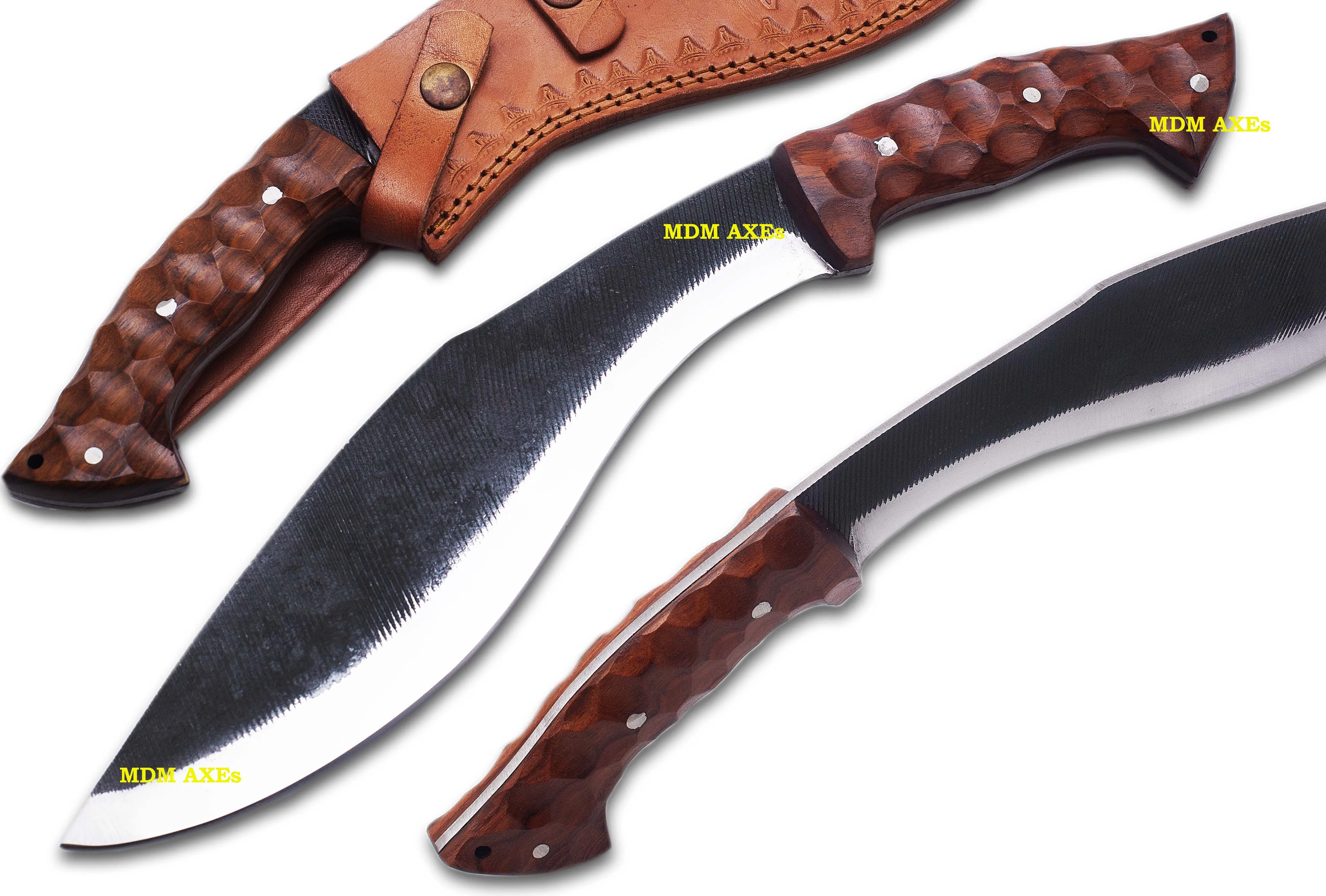 Custom Made Forged Steel High Carbon Steel Knife With Rose Wood & Leather Sheet, Knife Camping Hiking Survival Knife