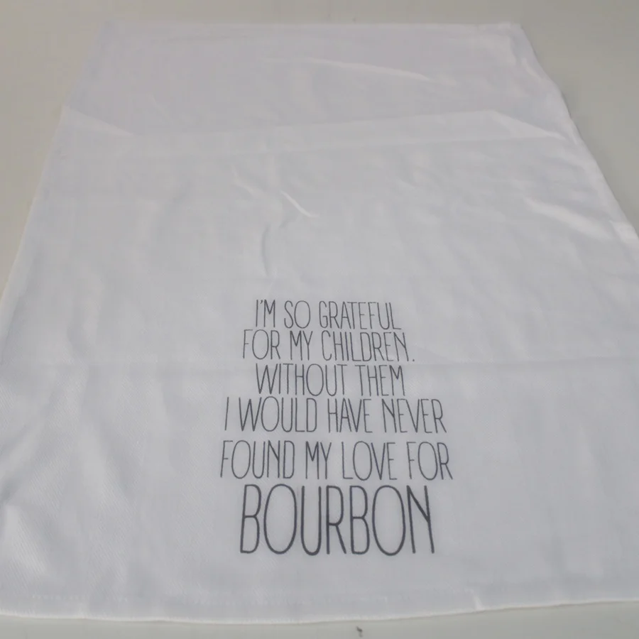 High quality pure white Herringbone weave pattern 130gsm screen printed Low MOQ  kitchen christmas hanging kitchen tea towel