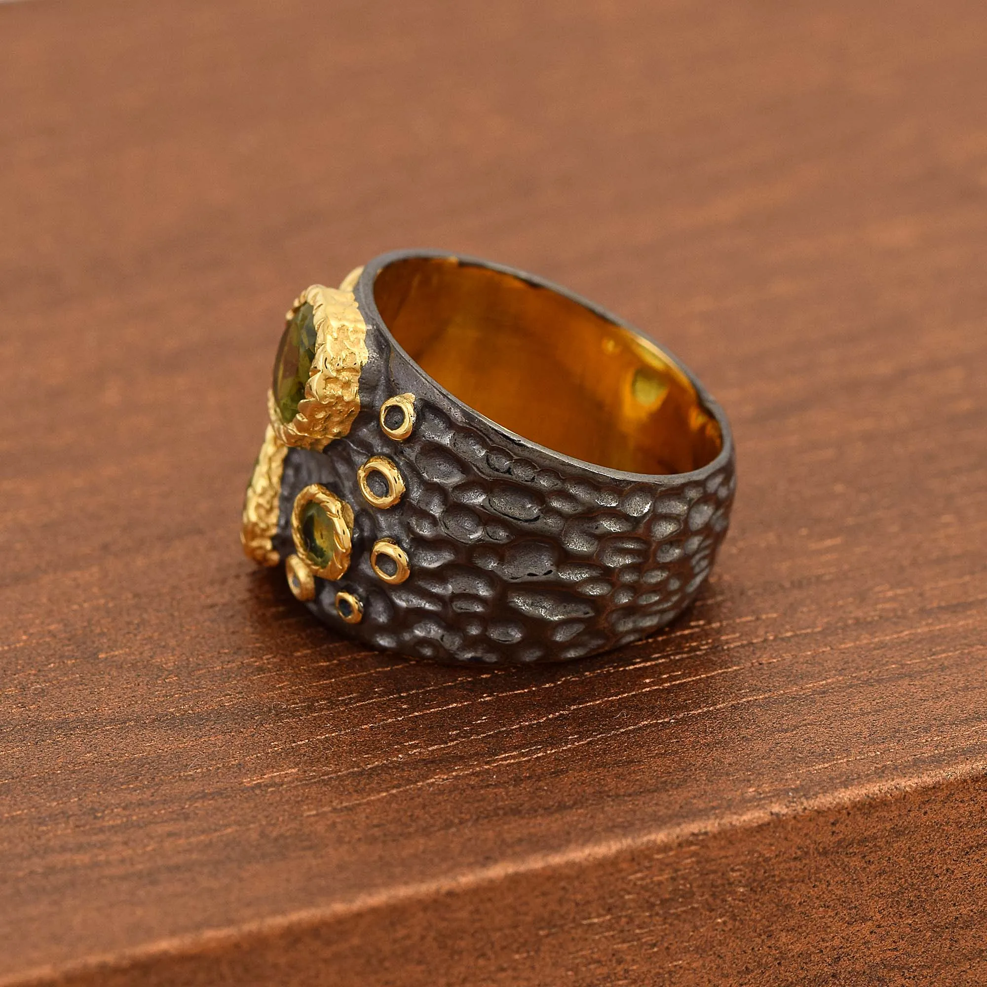 925 серебряное позолоченное Винтажное кольцо из натурального молдавита