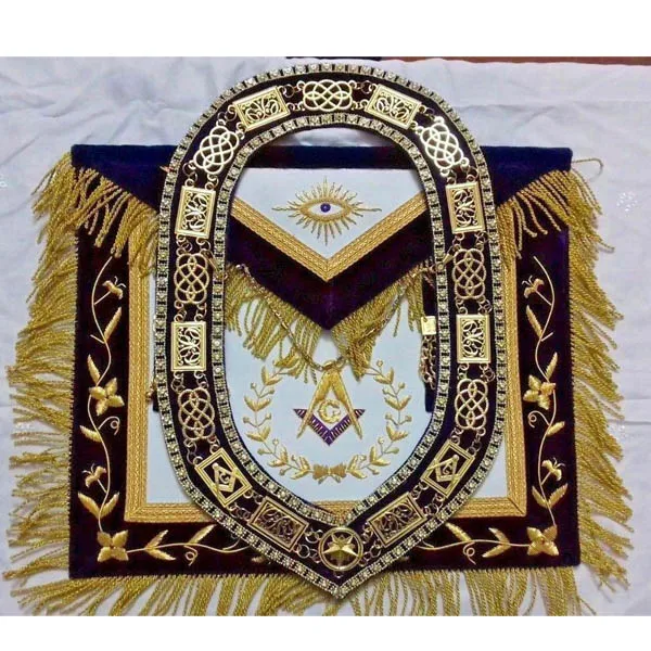 MASONIC GRAND LODGE PAST MASTER APRON WITH CHAIN COLLAR PURPLE 2 Masonic Regalia, Aprons, Collars, Cuffs, Jewels,