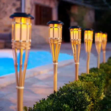 solar led garden lights Bamboo solar torch light flame lighting 12led solar torch lamp