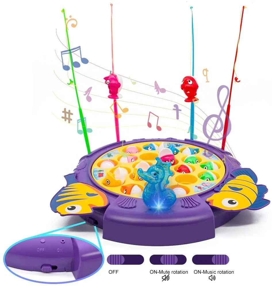 
Fishing Game Set Rotating Musical Board Game with 4 Fishing Rods and 21 Fish Toys for Children 
