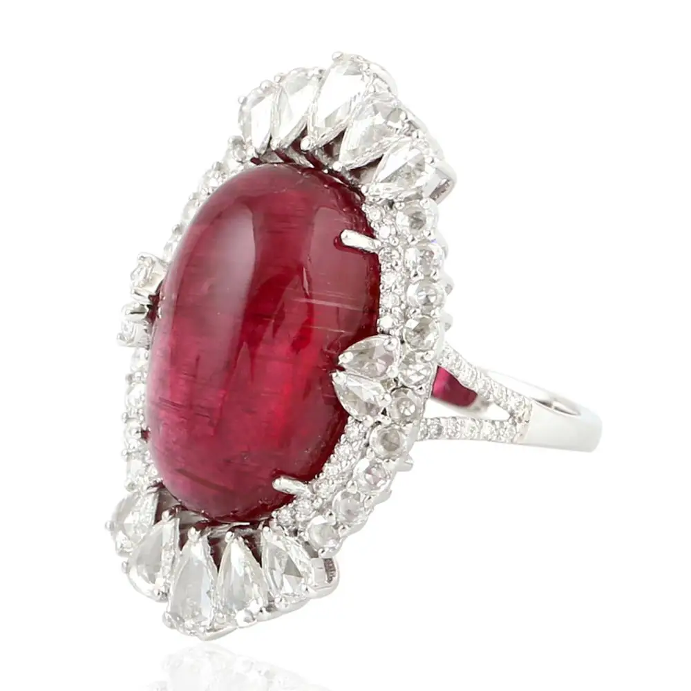 
Rubylite Gemstone Ring 18kt Gold Indian Diamond Wholesale Jewelry 