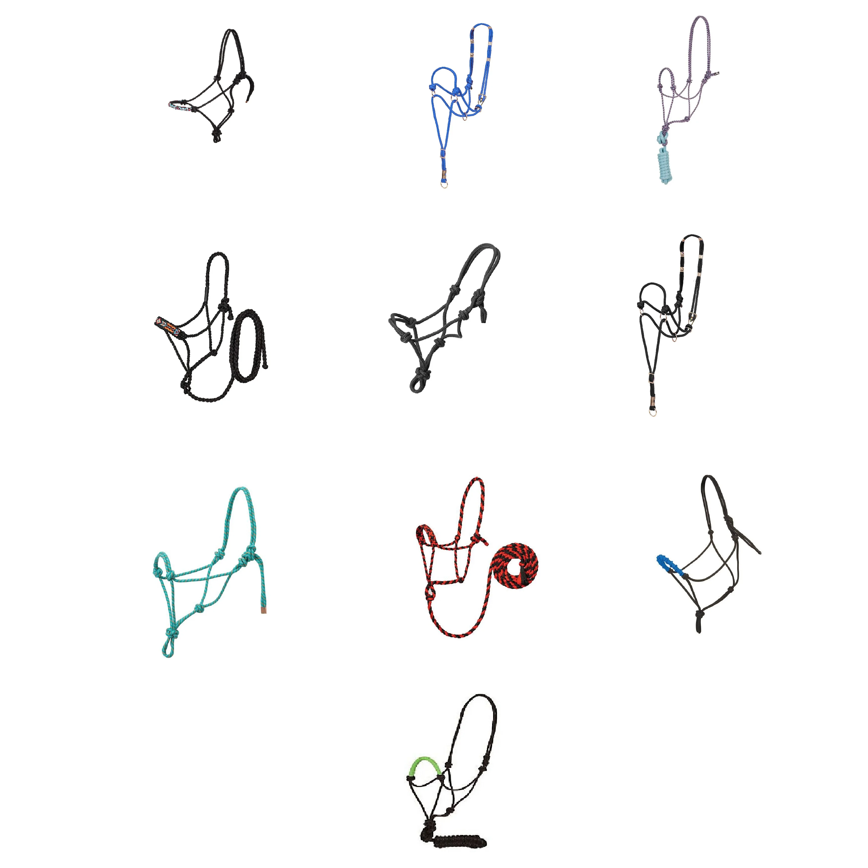 Horse Braided Rope Halters with Custom Made Designer Noseband With Lead Rope