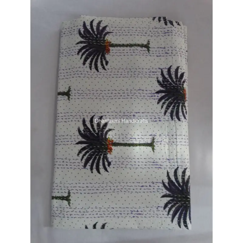 Домашнее декоративное покрывало оптовая продажа красивое белое хлопковое ручной работы с пальмовым деревом одеяло Kantha индийское принтом Gudari
