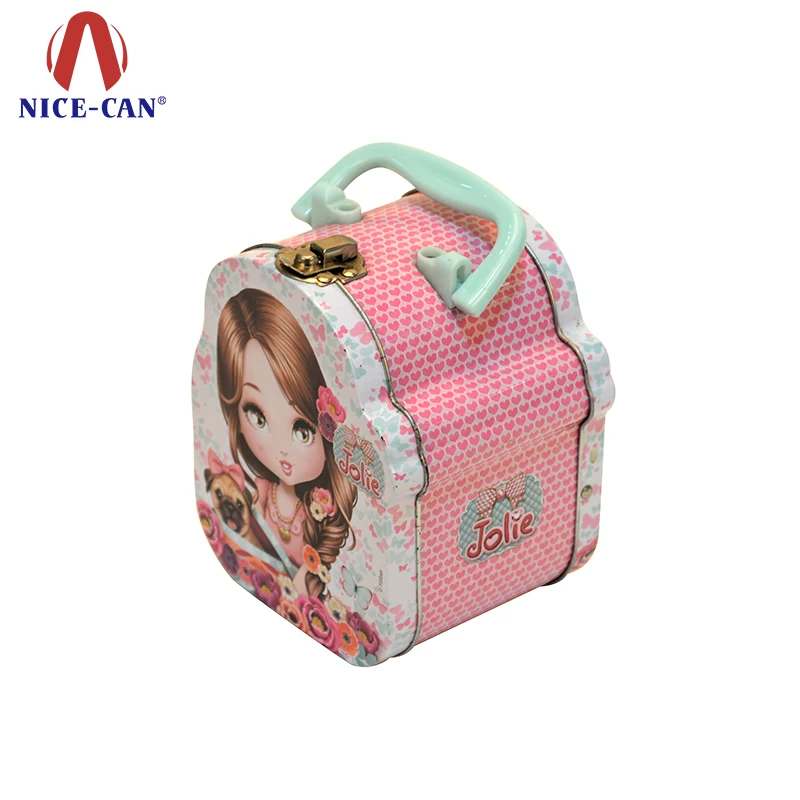 Large vintage retro tin can children lunch box metal tin set kids with handle