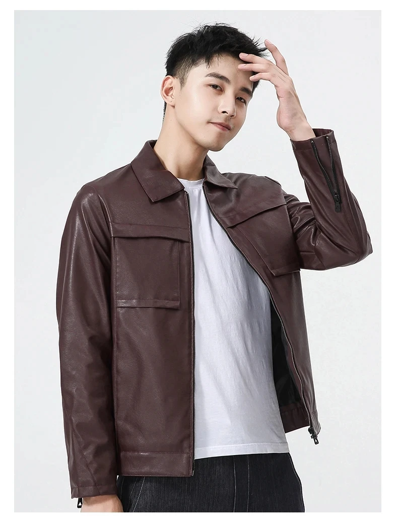 Новейший продукт на заказ зимняя кожаная куртка нового дизайна мужская повседневная Молодежная с лацканами мотоциклетная одежда