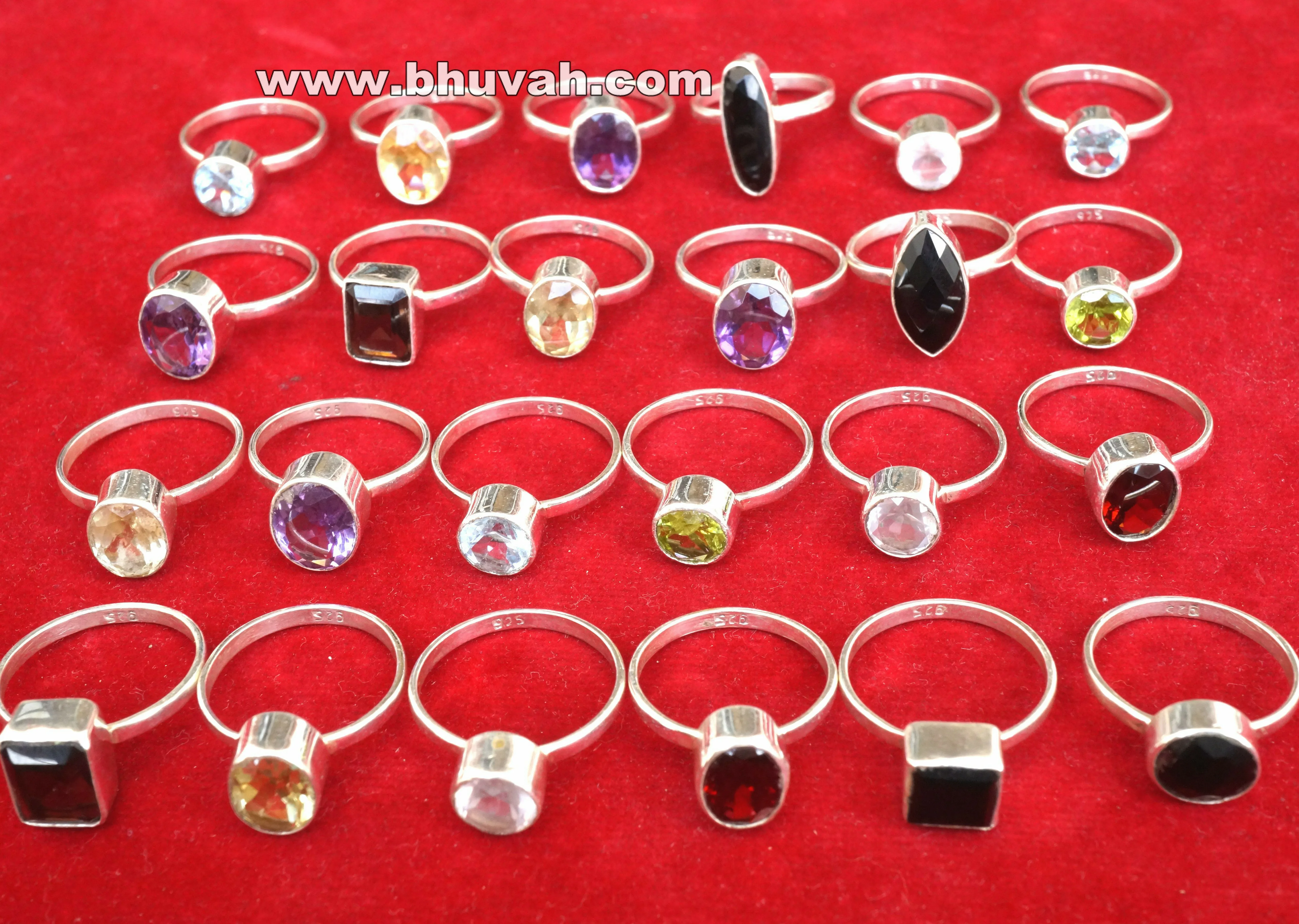 Natural Faceted Mix Gemstone Wholesale Lot 50 Pcs 925 Silver Pretty Ring