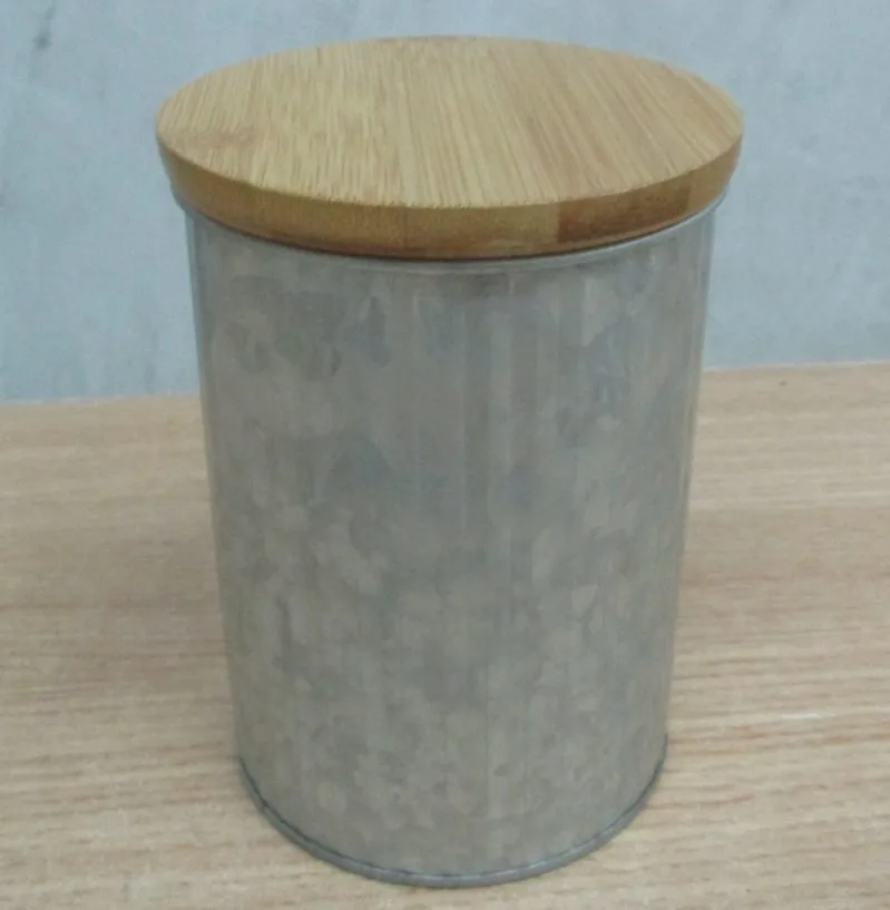 
New Model Trendy Large Round Storage Tin Container Canister With Bamboo Lid 