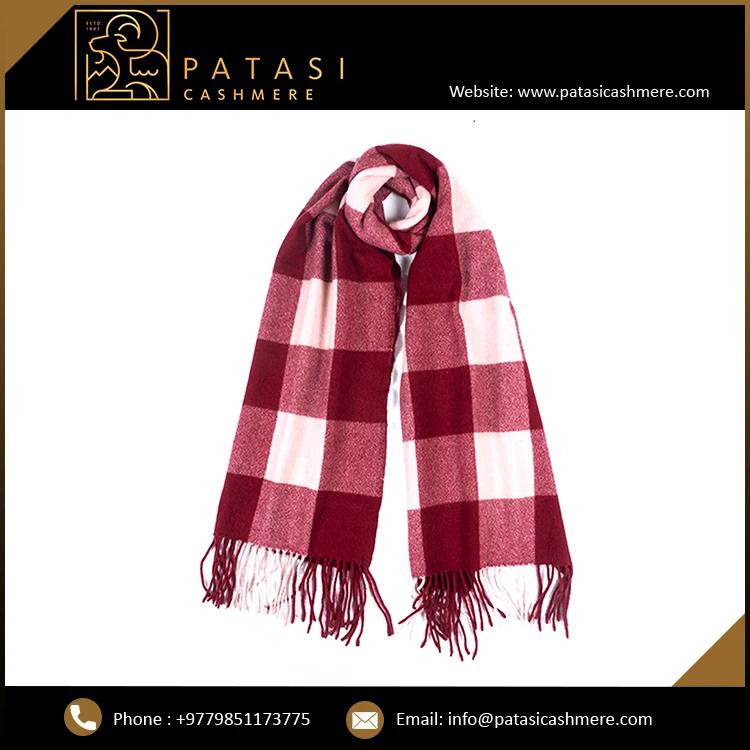 Buy High Quality Women Scarf Thick Felted Cashmere Scarf with Stripe Pattern Muffler Pashmina Style Fringes Direct Factory Price
