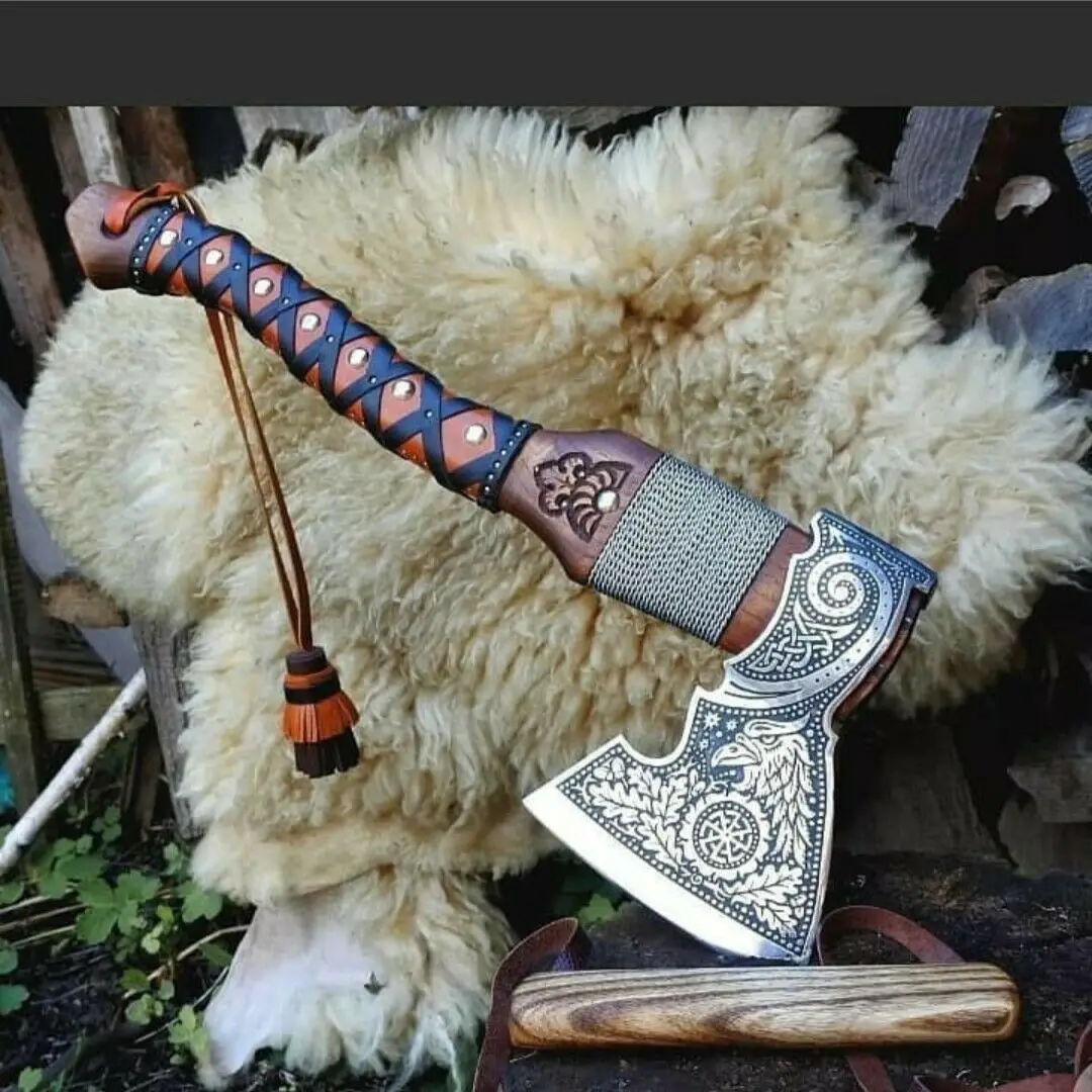 Custom Handmade Stainless Steel  Axe With Handle Material Wood