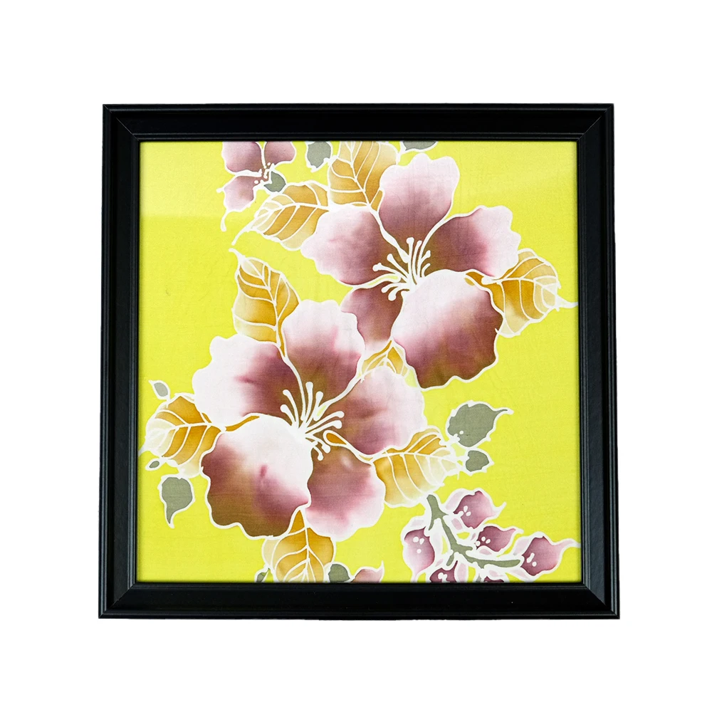 Malaysian batik silk painting Flowers 25 x 25cm