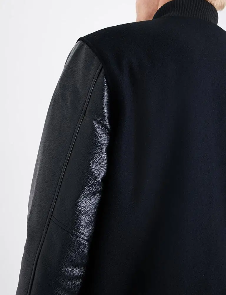 Black Color Custom Men Wool Varsity Jackets Wholesale Custom With Leather Sleeves/ Custom Wool Cheap Leather Varsity Jackets
