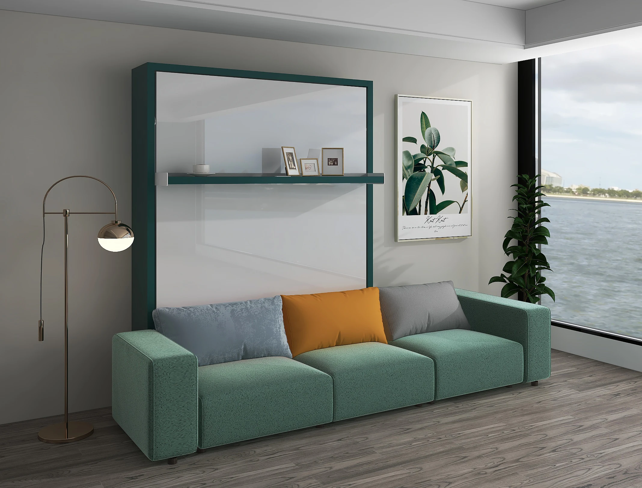 Yu murphy bed Vertical Wall bed with Sofa & Bookshelf