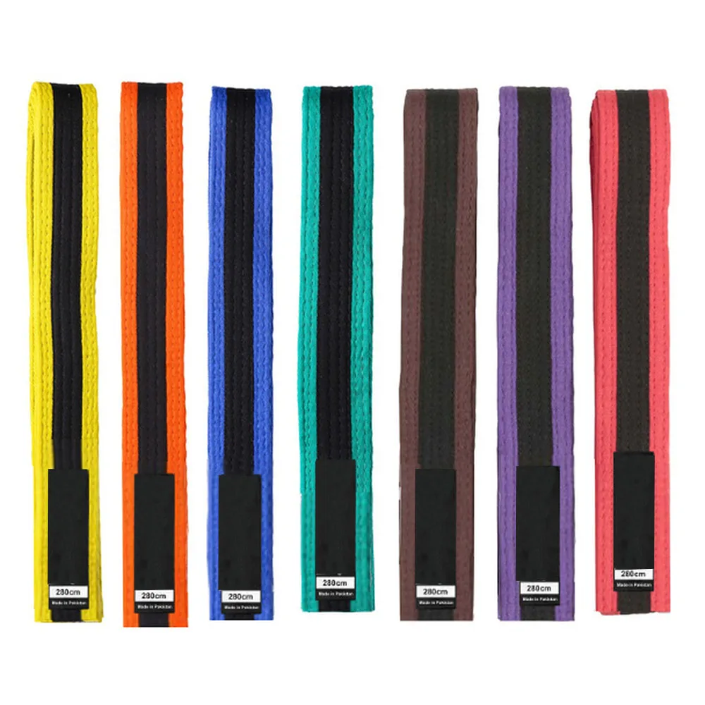 Производитель боевых искусств, оптовая продажа, OEM, изготовленный на заказ ремень для карате с логотипом, высококачественный цвет с полосой, хлопковые ремни для боевых искусств