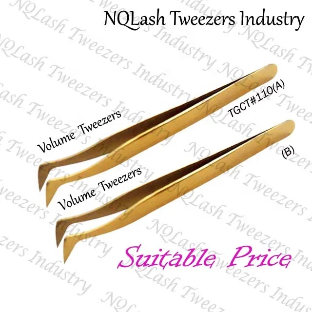 
Top Quality Titanium Gold Color Lash Tweezers / Beautiful Style Titanium Gold Eyelash Extension Tweezers 