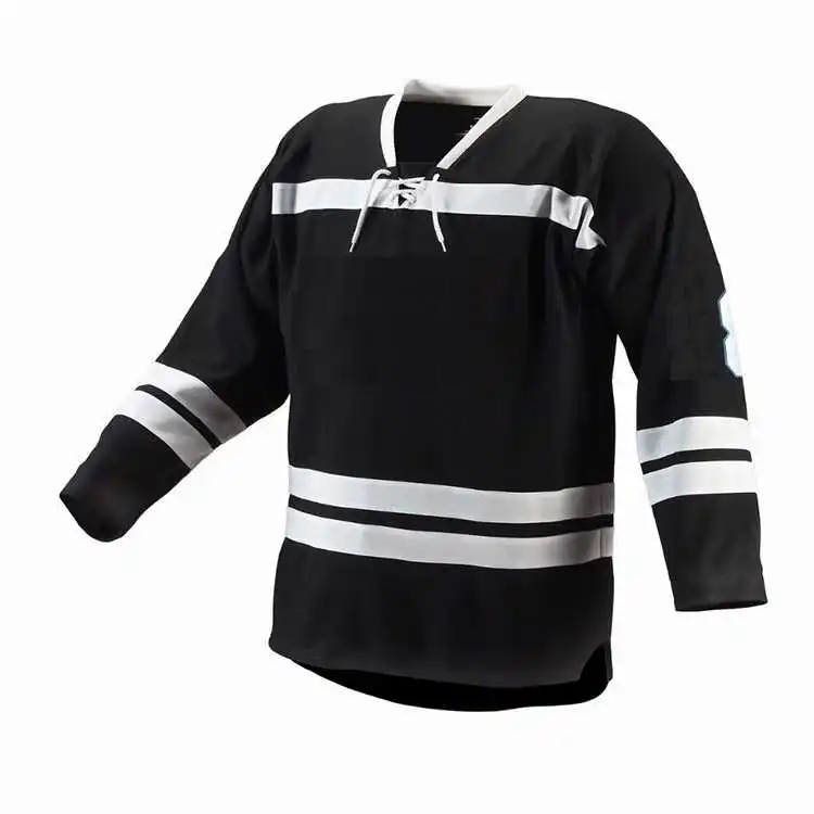 Best Selling Ice Hockey Jersey Unisex In Black Color With Stripes Design OEM