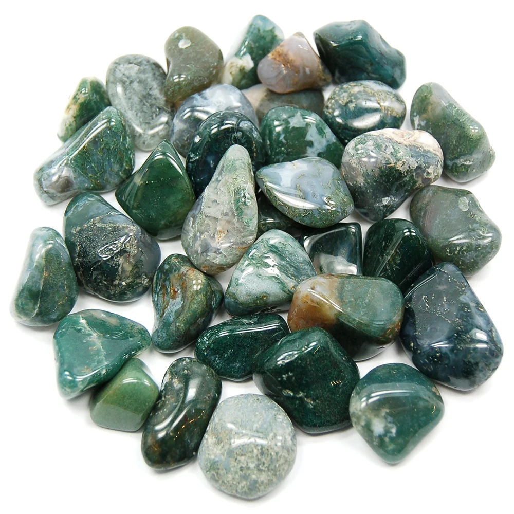 High Quality Natural Moss Agate Tumbled Stone For Healing Natural Moss Agate with Druzy Crystal Tumbled Stone