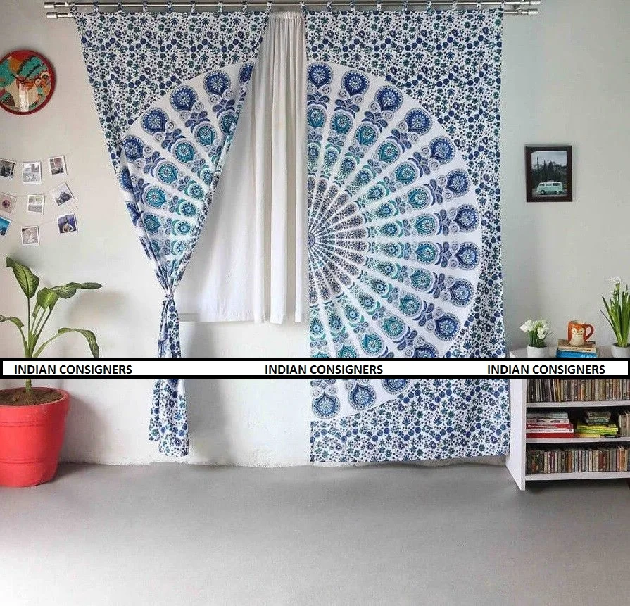 Mandala Printed Cotton Wall Hanging Curtain Door Window Cover Valance Drape Handmade in Multiple Colors Home Hospital Hotel Use