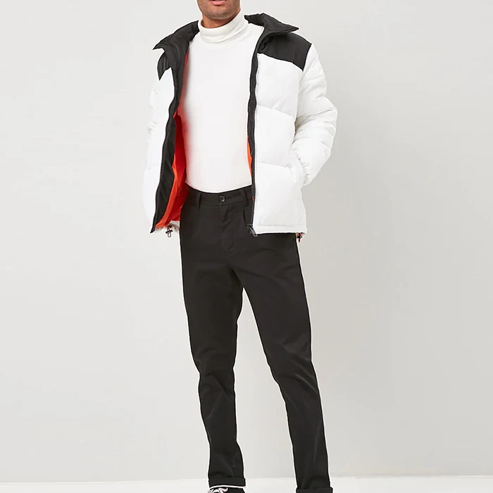 Настраиваемая модная мужская зимняя куртка-пуховик на молнии с цветными блоками