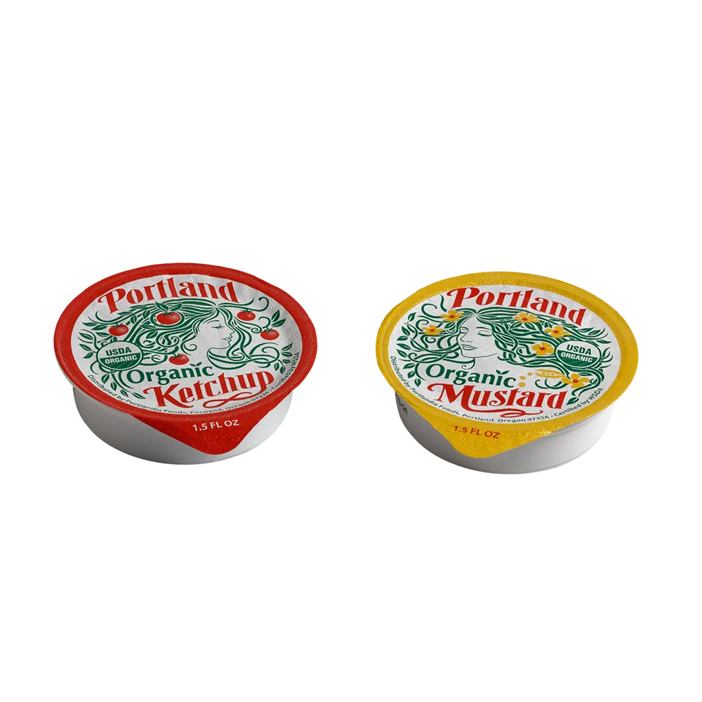 
American yellow mustard with a hint of crushed black pepper Portland Organic Mustard PC Cup 1.5 oz 