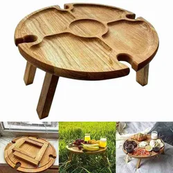Natural Bamboo Wine Glass Holder Outside Outdoor Wine Table Wooden Foldable Beach Portable Tray Picnic Table